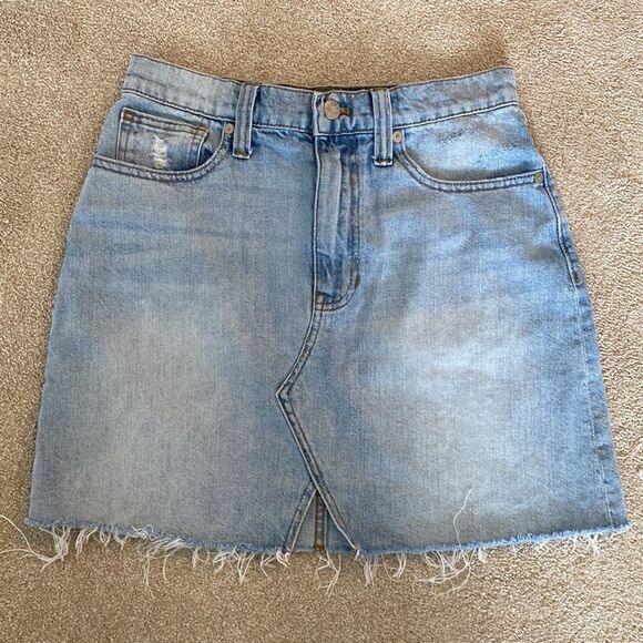 Madewell Rigid Denim A-Line Skirt Cut Out Edition Raw Hem Size 27 - Picture 2 of 11